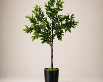 Artificial Laurel Tree, 37.4" Potted Faux Plant, 345 PEVA Leaves, Indoor Decor