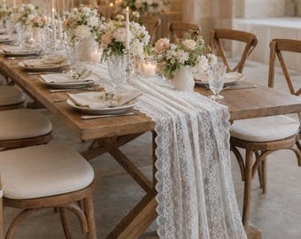 White Floral Lace Table Runner, Wedding Table Decor, Romantic Sweetheart Table Runner, Lace Reception Decor, Bridal Shower Decoration