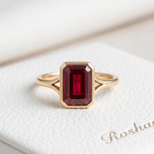 Ruby Ring 925 Silver | Emerald Cut Bezel Ring | July Birthstone Ring | Red Gemstone Ring |Promise Ring|Anniversary Gift For Her|Tarnish Free