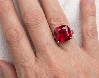 Ruby Ring for Women, 925 Sterling Silver Ring, July Birthstone Ring, Cushion Cut Red Stone Ring, Gold Plated Gift for Her