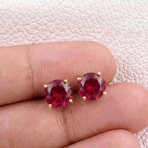 Handmade Ruby Stud Earrings 6mm, July Birthstone Earrings, 925 Sterling Silver Studs, Red Gemstone Jewelry Gift
