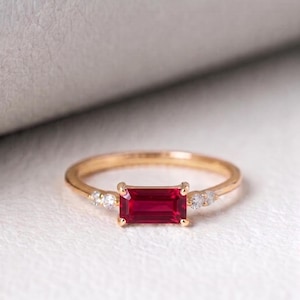 Ruby Ring | Dainty Baguette Cut Birthstone Ring | 925 Sterling Silver Won't Tarnish | July Birthstone Gift For Her