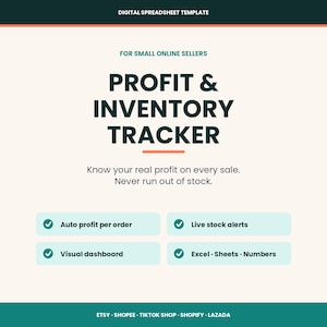 Kalkylblad för e-handelsvinst och lageruppföljning | Försäljningslogg för småföretag i Excel, Google Sheets | Shopee, Etsy, Shopify, säljverktyg