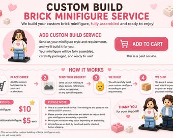 Custom Brick Minifigure Assembly Service | We Build It for You | Fully Assembled & Ready to Gift