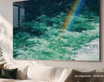 Abstrakte Meeresfotografie mit Regenbogen: Luxus Acrylglasbild oder Poster von Romy Mueller