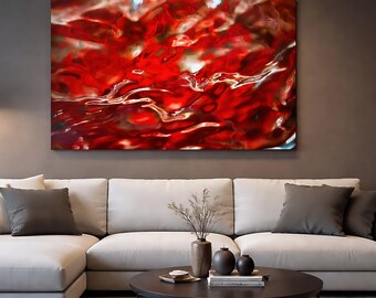 Abstraktes Wandbild Rot Glänzend, Modernes Acrylglasbild 10mm Dicke, Luxus Poster Seidenmatt Kunst