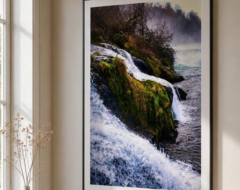 Wasserfall Natur Fotografie, Modernes Felsen Acrylglasbild & Fine Art Poster Hochformat