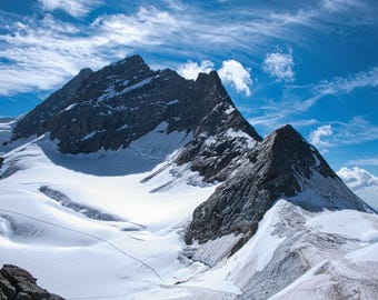 Acrylglasbild & Poster Alpen | Modernes Wandbild Berge Schnee | Schweizer Alpen Fotokunst Jungfraujoch