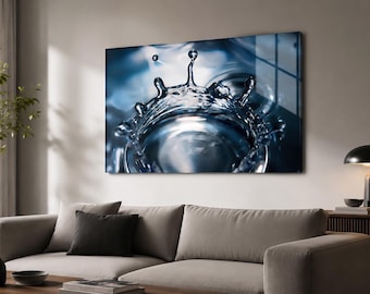Wassertropfen Makrofotografie – Abstraktes Luxus Wandbild in Blau Silber von Romy Mueller