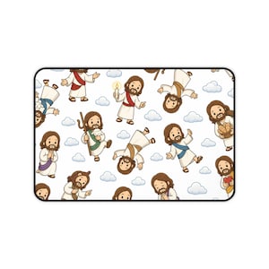 Alfombrilla de escritorio con diseño de Jesús de dibujos animados / Alfombrilla de escritorio cristiana, alfombrilla de ratón religiosa adorable