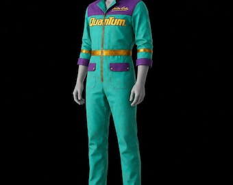 Kombinezon Quantum Racing, kombinezon retro w kolorze turkusowo-fioletowym, jednoczęściowy kostium cosplay.