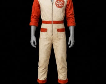Kombinezon Nuka Cola, strój cosplay w stylu retro postapokaliptycznym, kombinezon vintage mechanika.