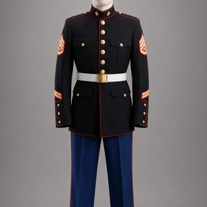 red piping on marine dress blues Marine Dress Blues represent tradition, honor, and pride every stripe, medal, and detail reflects the legacy and discipline of those who've earned the title Marine.