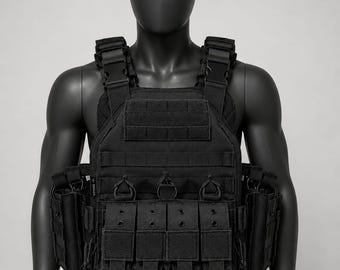 Black Tactical Vest Plate Carrier, MOLLE Combat Body Armor, Airsoft Paintball Gear.