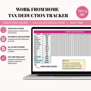 Könnte beinhalten: Ein digitaler Tracker für Steuerabzüge bei der Arbeit im Homeoffice auf einem Laptop-Bildschirm. Die Benutzeroberfläche zeigt eine Tabelle zur Erfassung täglicher Arbeitsstunden, monatlicher Summen und jährlicher Zusammenfassungen.