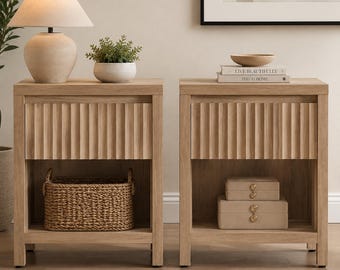 Wooden Farmhouse Nightstand Set of 2 Bedside Tables with Drawer and Open Shelf Storage End Tables for Bedroom Living Room