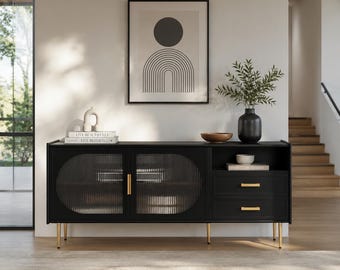Sleek Media Console TV Stand with Storage Cabinet and Drawers Entertainment Center for Living Room