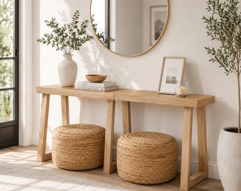Rustic Entryway Console Table Solid Wood Sofa Table Narrow Accent Table for Hallway Living Room