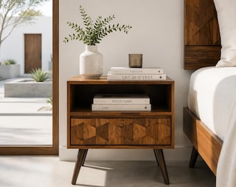 Mid Century Storage Cabinet Solid Wood Accent Furniture with Drawer Organizer or Nightstand for Bedroom Living Room