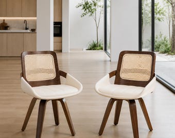 French Bistro Dining Chair Set of 1 Rattan Accent Chair with Upholstered Seat for Dining Room Kitchen Vanity