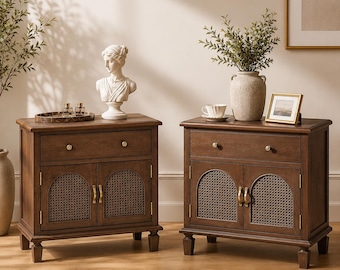 Classic Bedroom Nightstand Storage Cabinet with Charging Station Drawer and Shelf End Table for Bedside Living Room