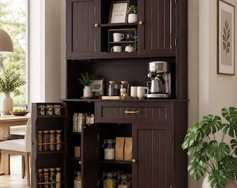 Multi Purpose Kitchen Cabinet Storage Pantry Cabinet with Hutch and Adjustable Shelves for Dining Room Kitchen
