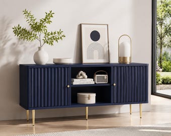 Modern Fluted TV Stand Entertainment Center with Storage Cabinets and Shelves Media Console for Living Room