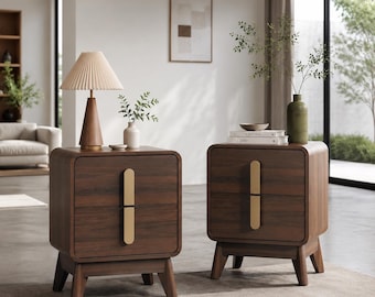 Elegant Curved Edge Nightstands Set of 2 Modern Bedside Tables with 2 Drawers Storage Cabinets for Bedroom Living Room