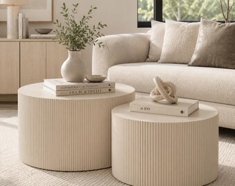 Round Nesting Coffee Tables Set Modern Accent End Tables Space Saving Living Room Furniture Set of 2