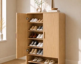 Space-Saving Shoe Cabinet with Doors – Entryway Storage Organizer, Hallway Freestanding Rack