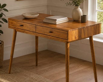 Scandinavian Solid Wood Desk Writing Table with Storage Drawer Home Office Computer Desk