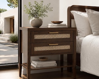 Farmhouse Storage Nightstand Wooden Bedside Table with Drawer and Open Shelf End Table for Bedroom Living Room