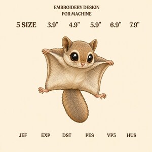 Flying Squirrel Embroidery Design, Cute Sugar Glider Machine Embroidery File, Woodland Animal Digital Download