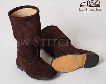 Botas medievales de gamuza suave para hombre, botas vikingas hechas a mano, calzado para ferias renacentistas, botas para disfraces LARP, botas de cuero de fantasía, zapatos medievales.