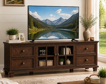 Rustic Wood TV Stand Media Console Cabinet Storage Drawers Open Shelves Home Entertainment Center Living Room Furniture