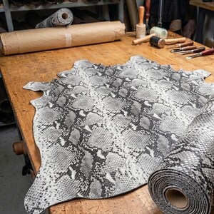 Python Pattern Leather Skin, White Embossed Leather Hide for Handmade Crafts