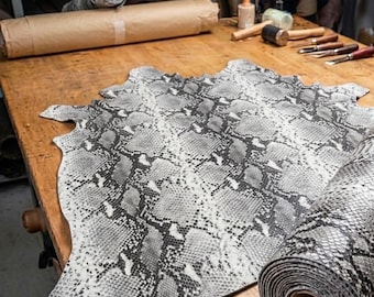 Python Pattern Leather Skin, White Embossed Leather Hide for Handmade Crafts