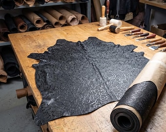 Black Snake Embossed Leather Hide, Genuine Leather Skin for Crafting, Bags & Accessories