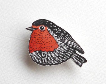 Robin Redbreast Pin Badge, springtime lapel decoration, a cheerful handmade brooch