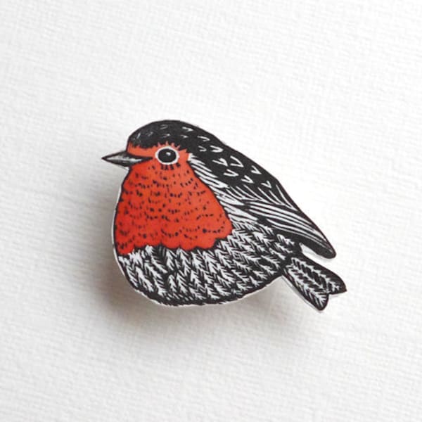 Robin Redbreast Pin Badge, springtime lapel decoration, a cheerful handmade brooch