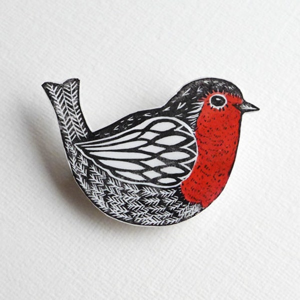 Robin-broche, lente-reversversiering, een vrolijke handgemaakte roodborstje-pinbadge