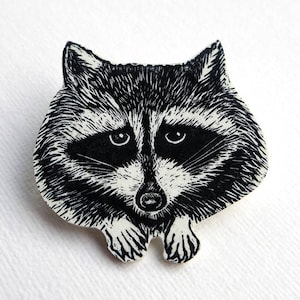 Raccoon Brooch, raccoon face pin badge, trash panda badge
