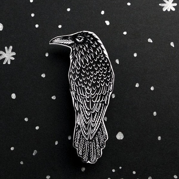 Raven Brooch, crow pin, corvid badge, after Huginn and Muninn at the shoulders of the Norse god Odin