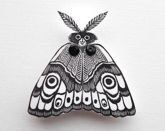 Mothman with moving wings, articulate mothboy badge