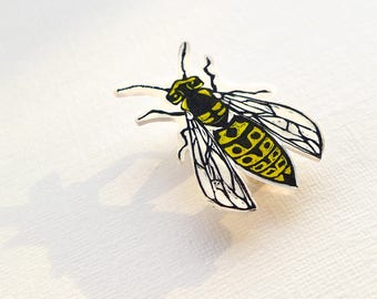 Wasp Badge - wasp jewelry, yellowjacket brooch, wasp pin