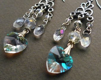 Aurora Crystal Chandelier Earrings, crystal love heart dangle earrings, jewellery for her, Palace of Versailles, Narnia