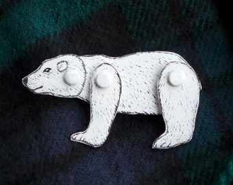Polar Bear Brooch, snow bear pin, posable polar bear badge, handmade bear gift