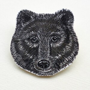 Bear Brooch, bear badge, handmade in the UK, linocut print image 1