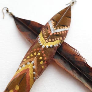 Feather Earrings, hand-painted pheasant feather earrings, tribal jewelry for her, handmade in the UK