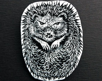Hedgehog Brooch, hedgehog pin badge, handmade in the UK from linocut, hedgehog badge